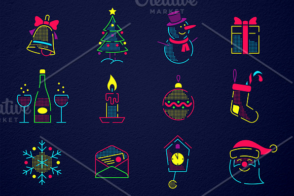 Christmas New Year Icons Set in Neon Icons - product preview 3