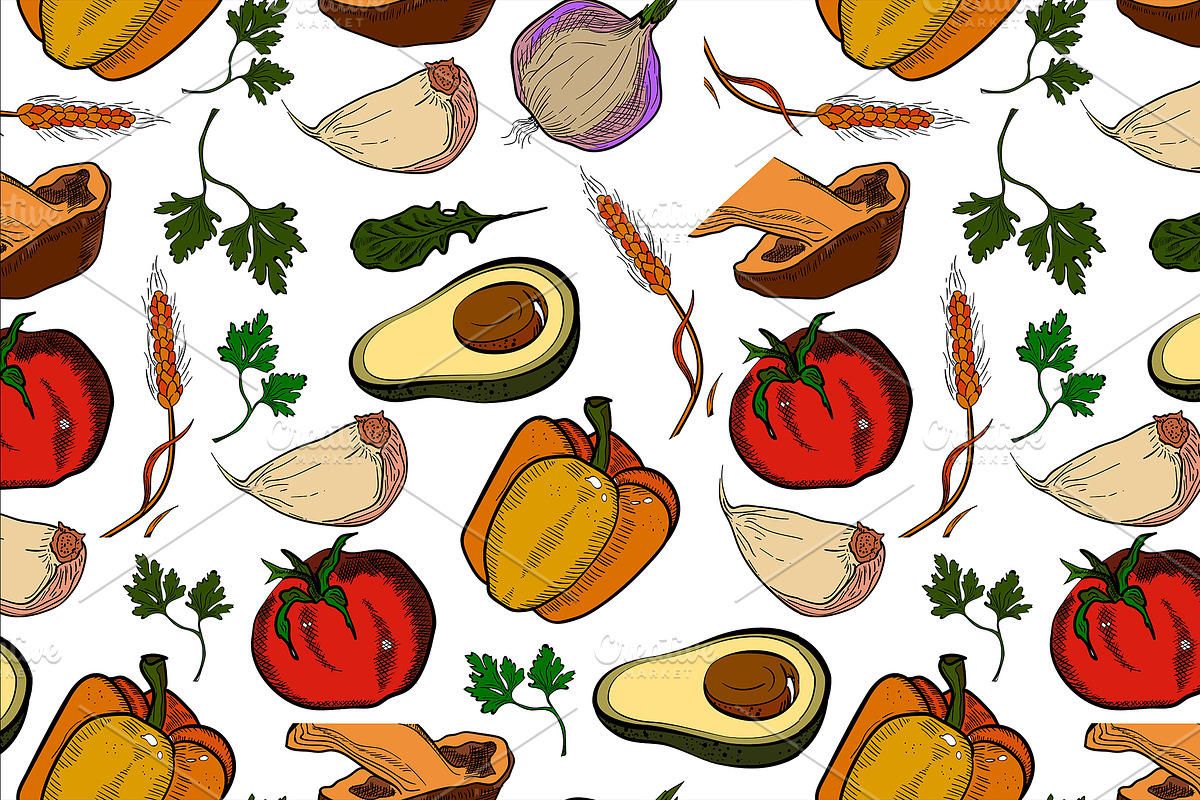 Colored healthy food pattern in Patterns - product preview 8