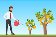 Businessman watering a money tree