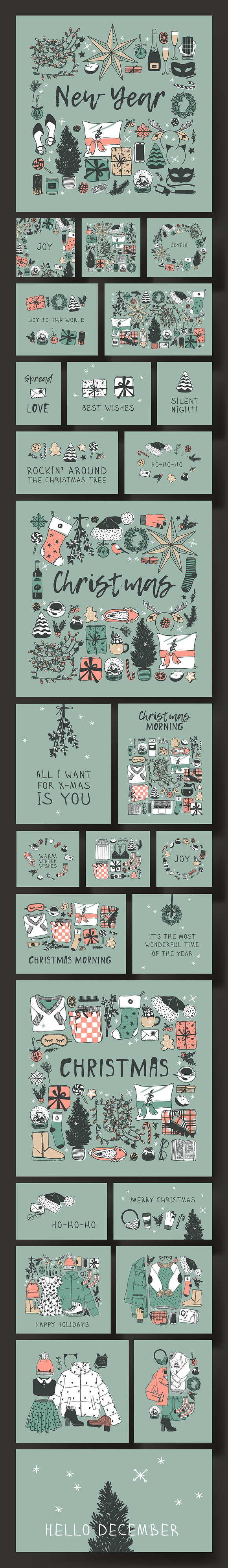 Christmas set, 8 patterns, 27 cards in Illustrations - product preview 9