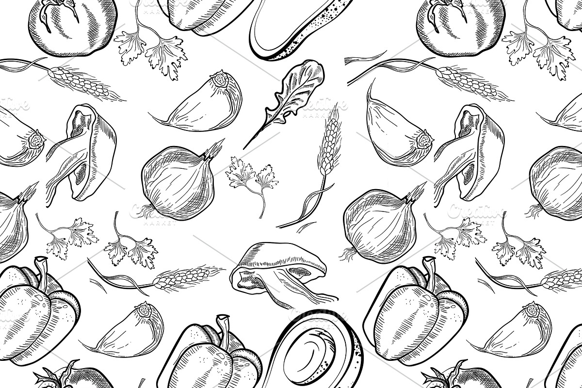 Healthy food Vector pattern of hand  in Patterns - product preview 8