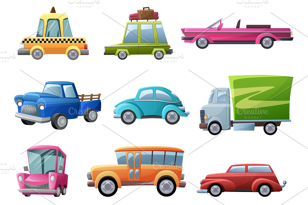 Old, vintage, cartoon retro cars in Illustrations - product preview 8