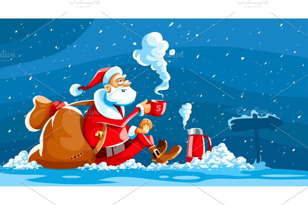 Christmas holiday Santa Claus tea in Illustrations - product preview 8