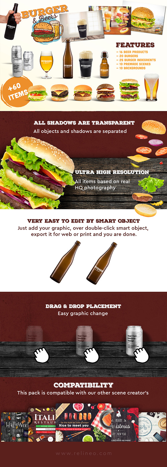Burger&Beer Mock-up / Scene Creator in Scene Creator Mockups - product preview 1