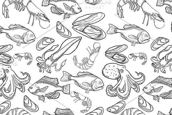 Pattern with set of sea food product