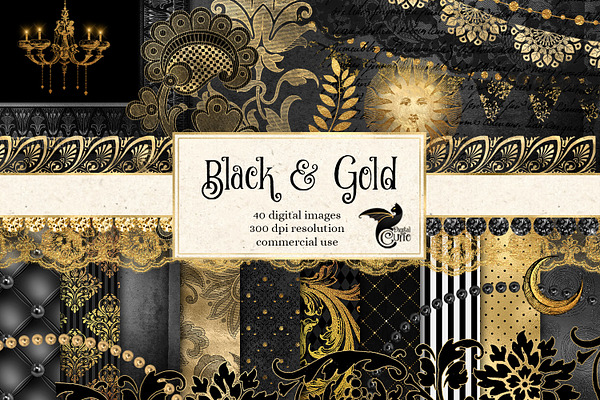 Black and Gold Digital Scrapbook Kit