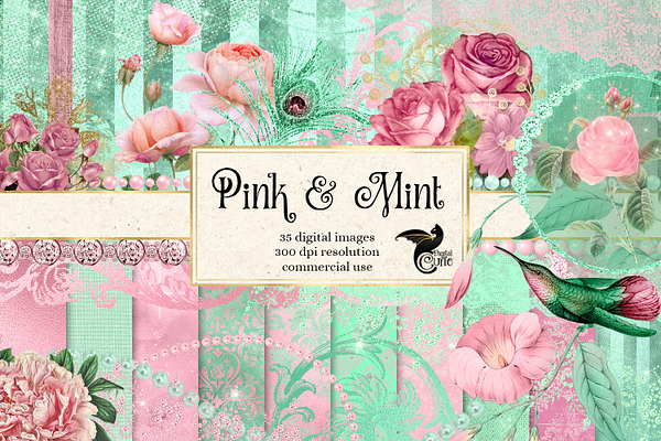 Pink and Mint Digital Scrapbook Kit