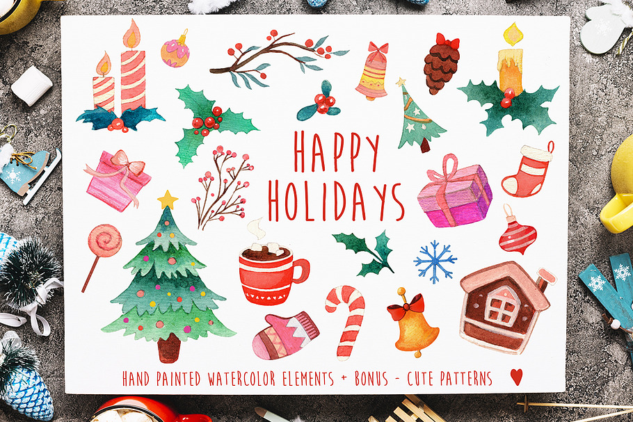 Happy christmas watercolor pack
