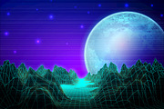 Retro sci fi background with moon