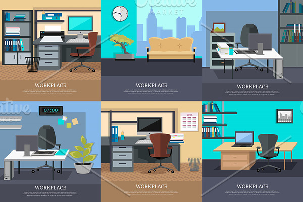 Set of Office Interior Web Banners