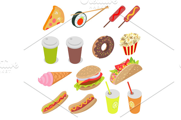 Unhealthy Food and Drinks Set