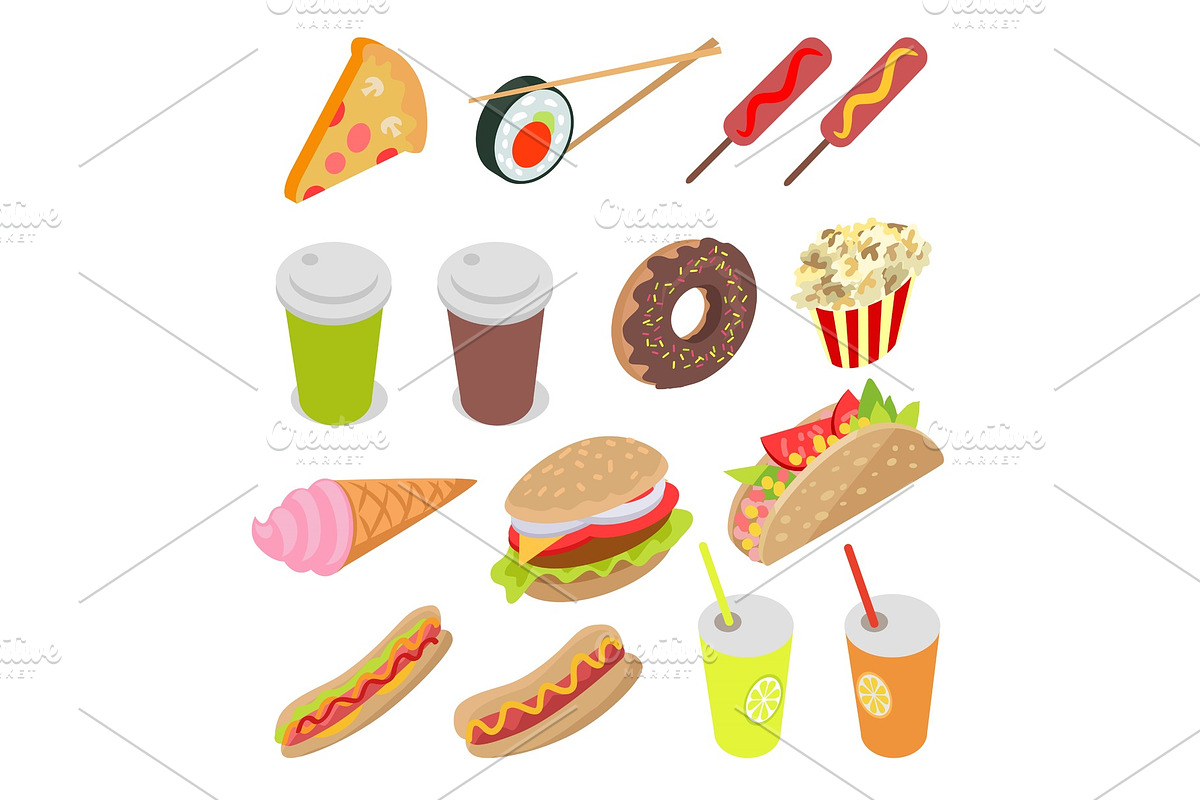 Unhealthy Food and Drinks Set in Illustrations - product preview 8