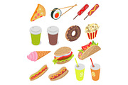 Unhealthy Food and Drinks Set