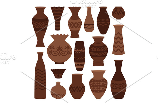 Greek clay pots. Ancient vase set