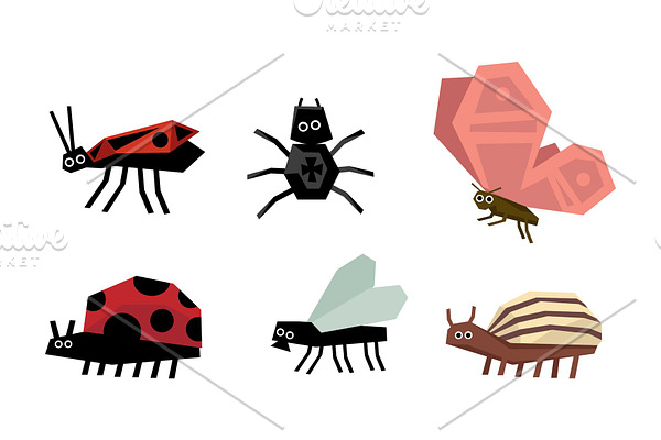 Geometric insects set, spider, bug