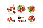 Barbecue icons set, grilled food