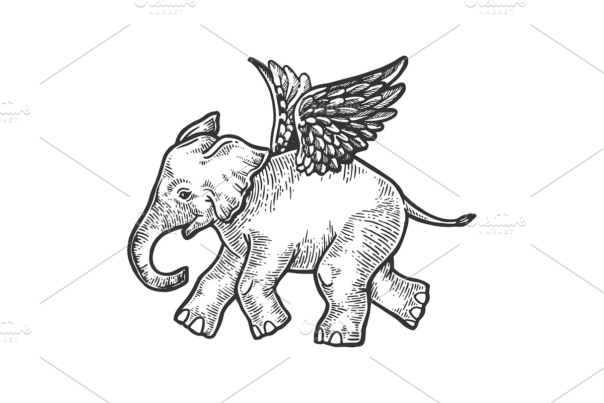 Angel flying baby elephant vector in Illustrations - product preview 8