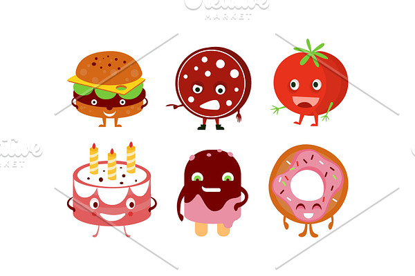 Flat vector set of humanized food