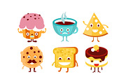 Flat vector set of funny food and