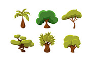 Flat vector set of 6 green trees