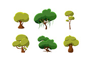 Flat vector set of green trees