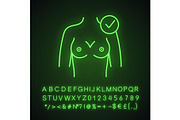 Healthy female breast neon icon