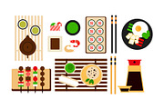 Japanese food dishes set