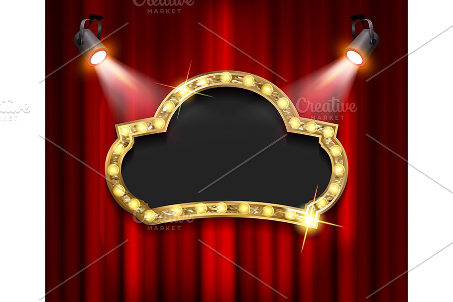 Theater sign on curtain with spotlig