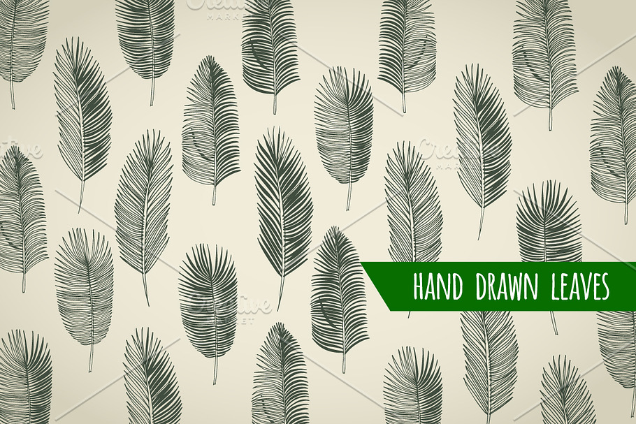 Set of hand drawn palm leaves in Objects - product preview 8