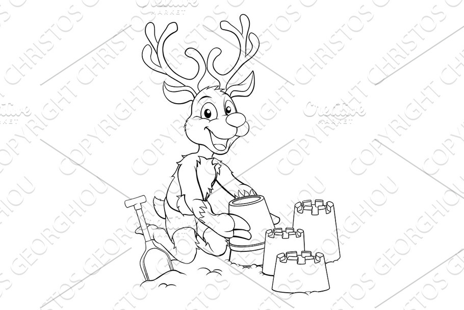 Christmas Reindeer on Beach Making in Illustrations - product preview 8