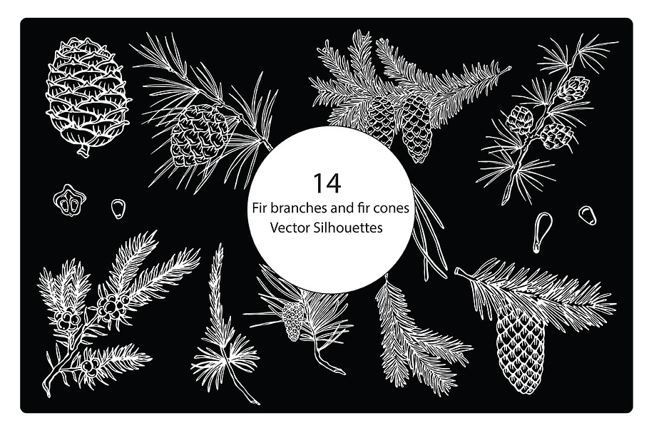 Vector silhouettes of fir branches in Illustrations - product preview 8