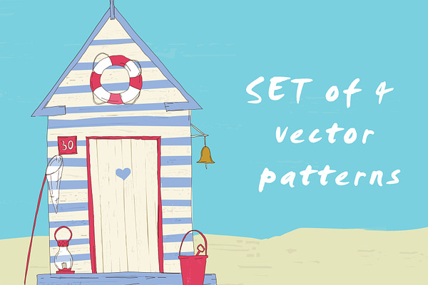 4 Nautical vector seamless patterns.