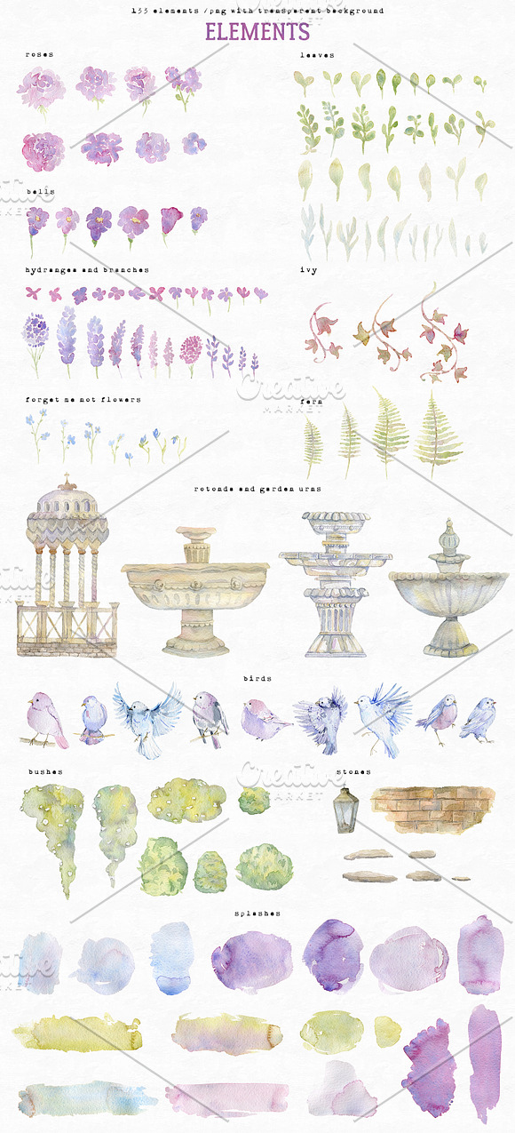 Watercolor victorian garden in Illustrations - product preview 2
