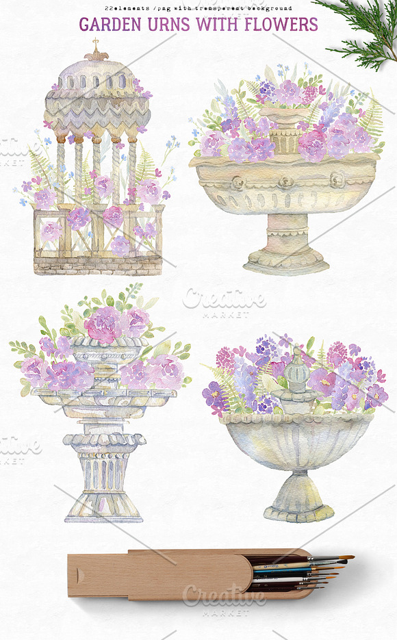Watercolor victorian garden in Illustrations - product preview 6