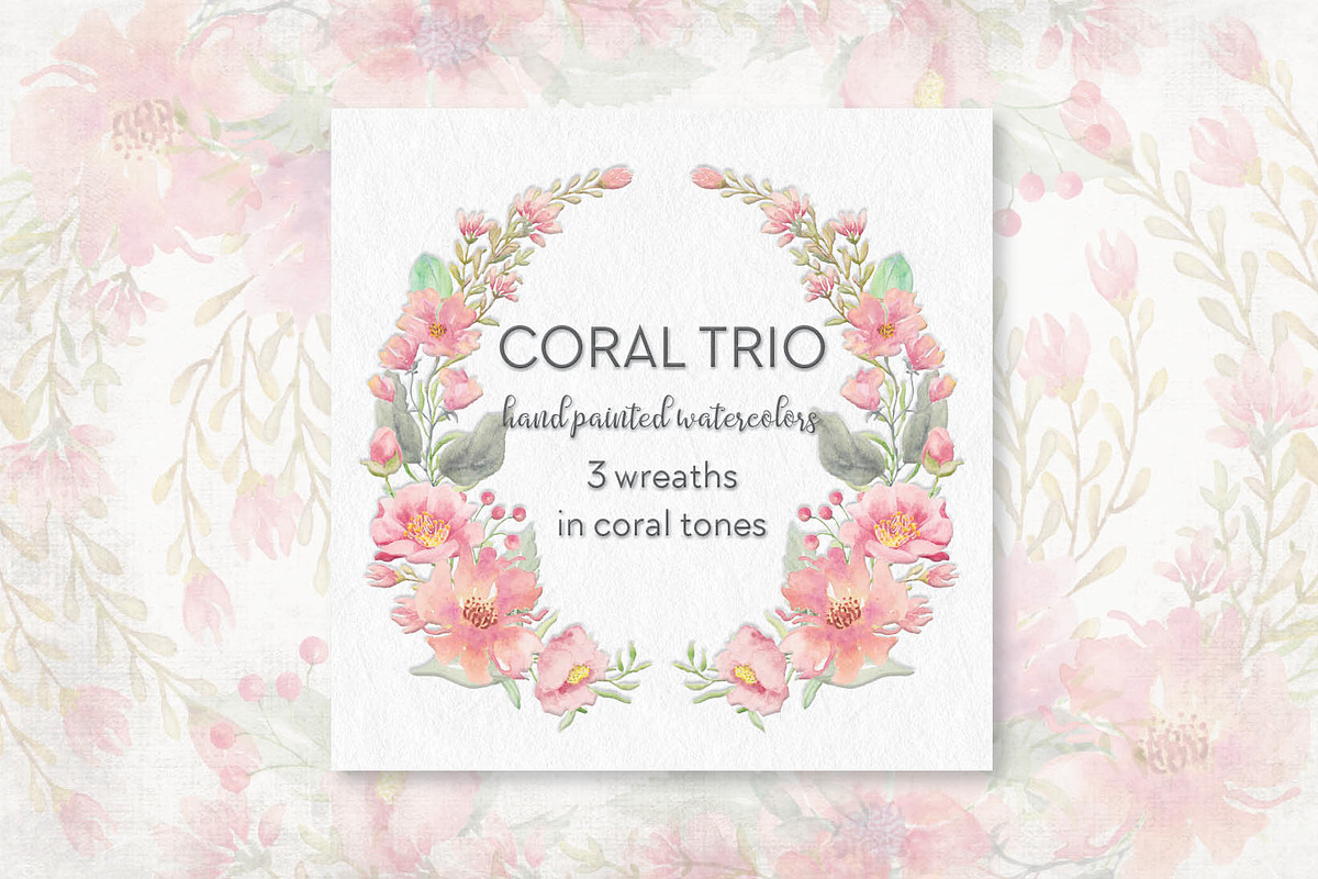 Coral and blush: trio of wreaths in Illustrations - product preview 8