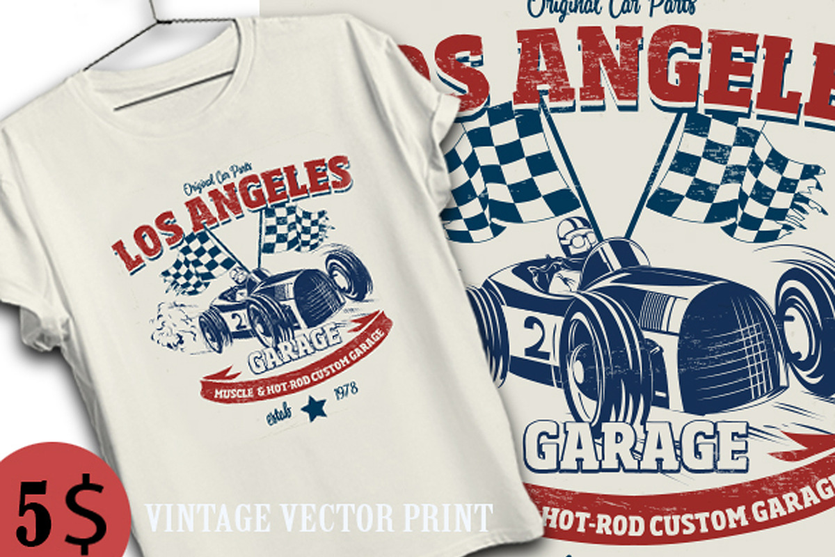 vintage race car print in Illustrations - product preview 8