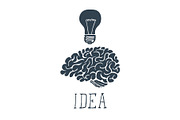 Hand Drawn Brain with Idea Lettering