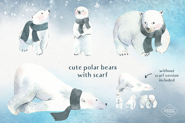 Polar Bear Christmas Watercolor set