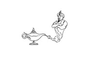 Genie Coming Out of Oil Lamp Black a
