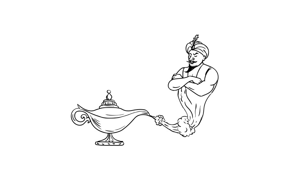 Genie Coming Out of Oil Lamp Black a