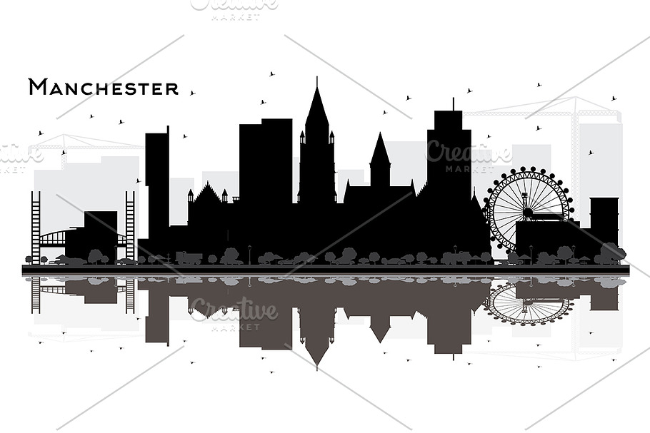Manchester City Skyline Silhouette  in Illustrations - product preview 8