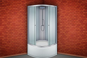Shower cabine and Red brick wall