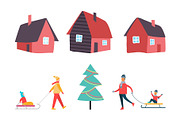 Winter Activities People and Houses