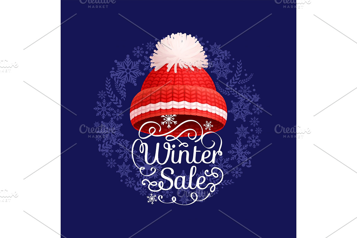 Winter Sale Poster Knitted Red Hat in Illustrations - product preview 8