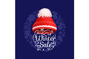 Winter Sale Poster Knitted Red Hat