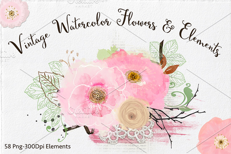 Vintage - Watercolor Elements in Illustrations - product preview 8