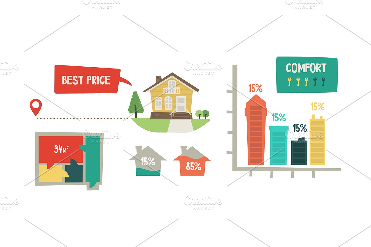 Real estate infographic elements in Objects - product preview 8