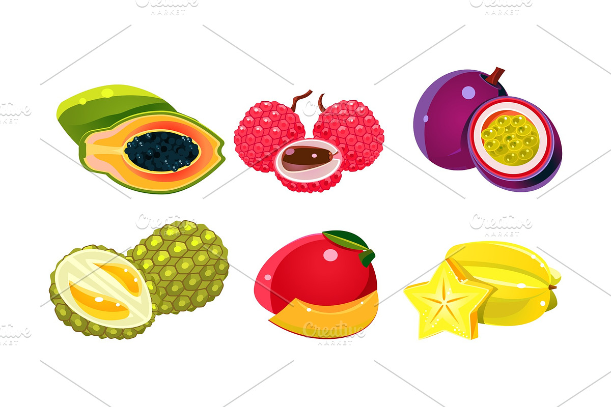 Fresh tropical fruits set, papaya in Illustrations - product preview 8