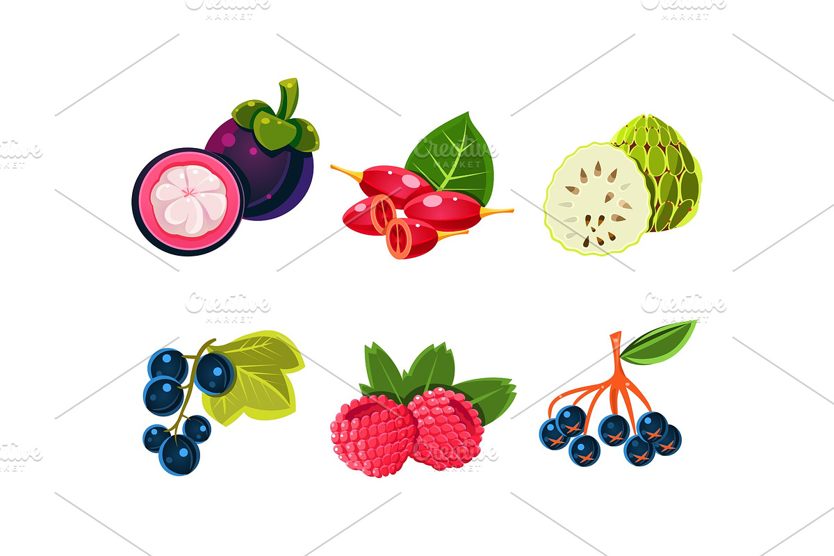 Fresh ripe fruits and berries set in Illustrations - product preview 8