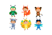 Kids in carnival costumes set, cute